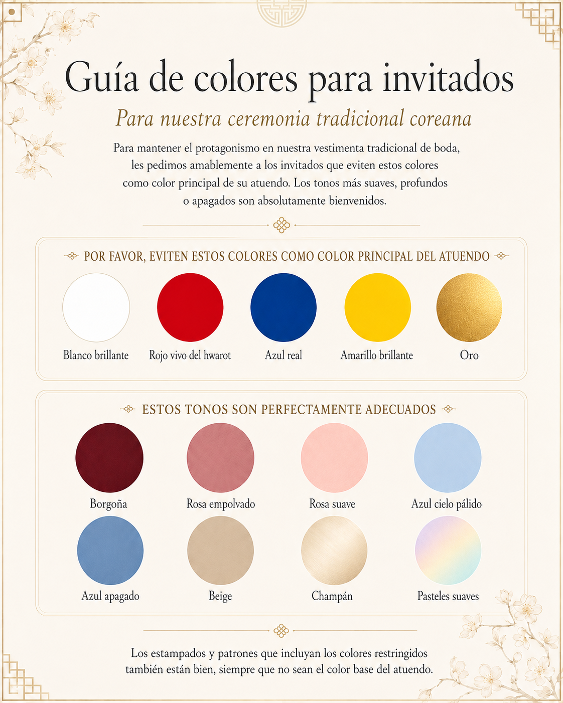 Guía de colores para invitados